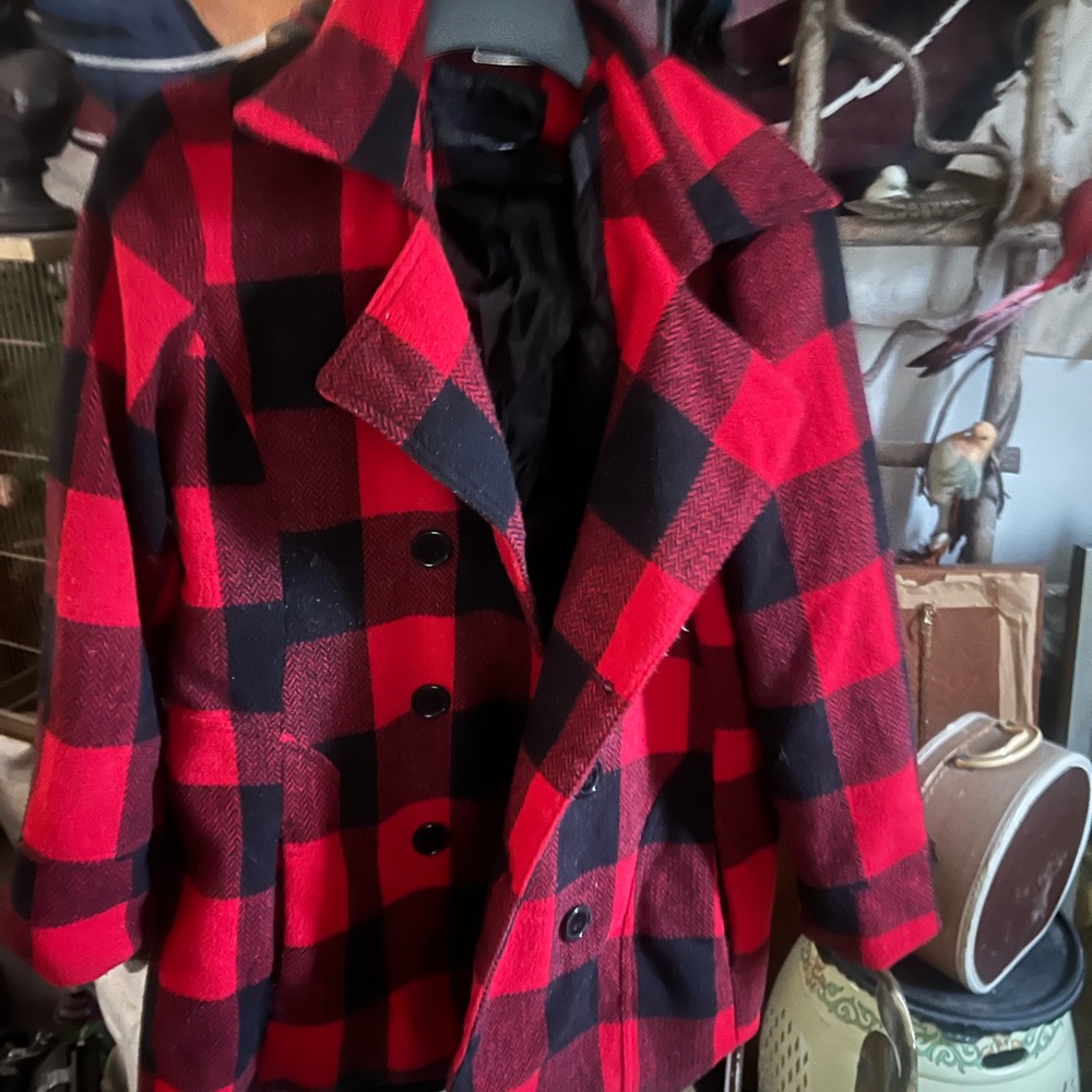 Jou Jou Red and Black Plaid Pea Coat